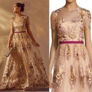 NWT Monique Lhuillier Illusion Floral Gown Dress 2